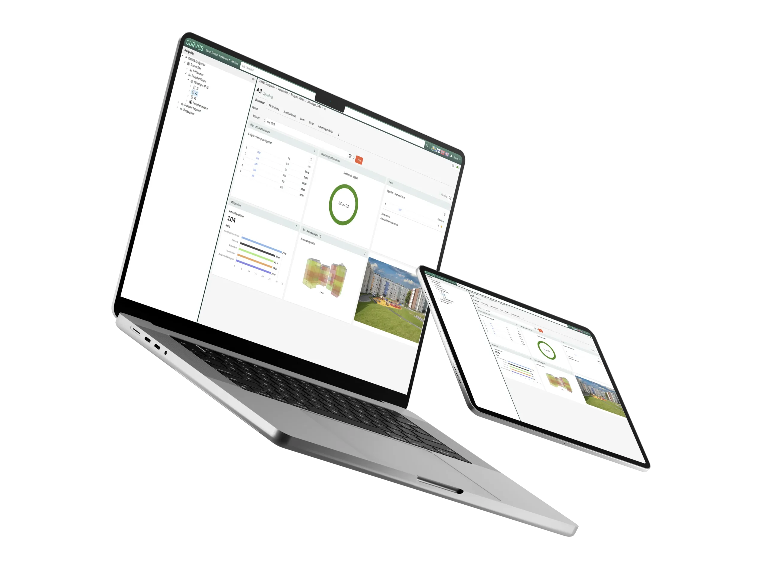 Dator och platta som visar tjänsten Curves