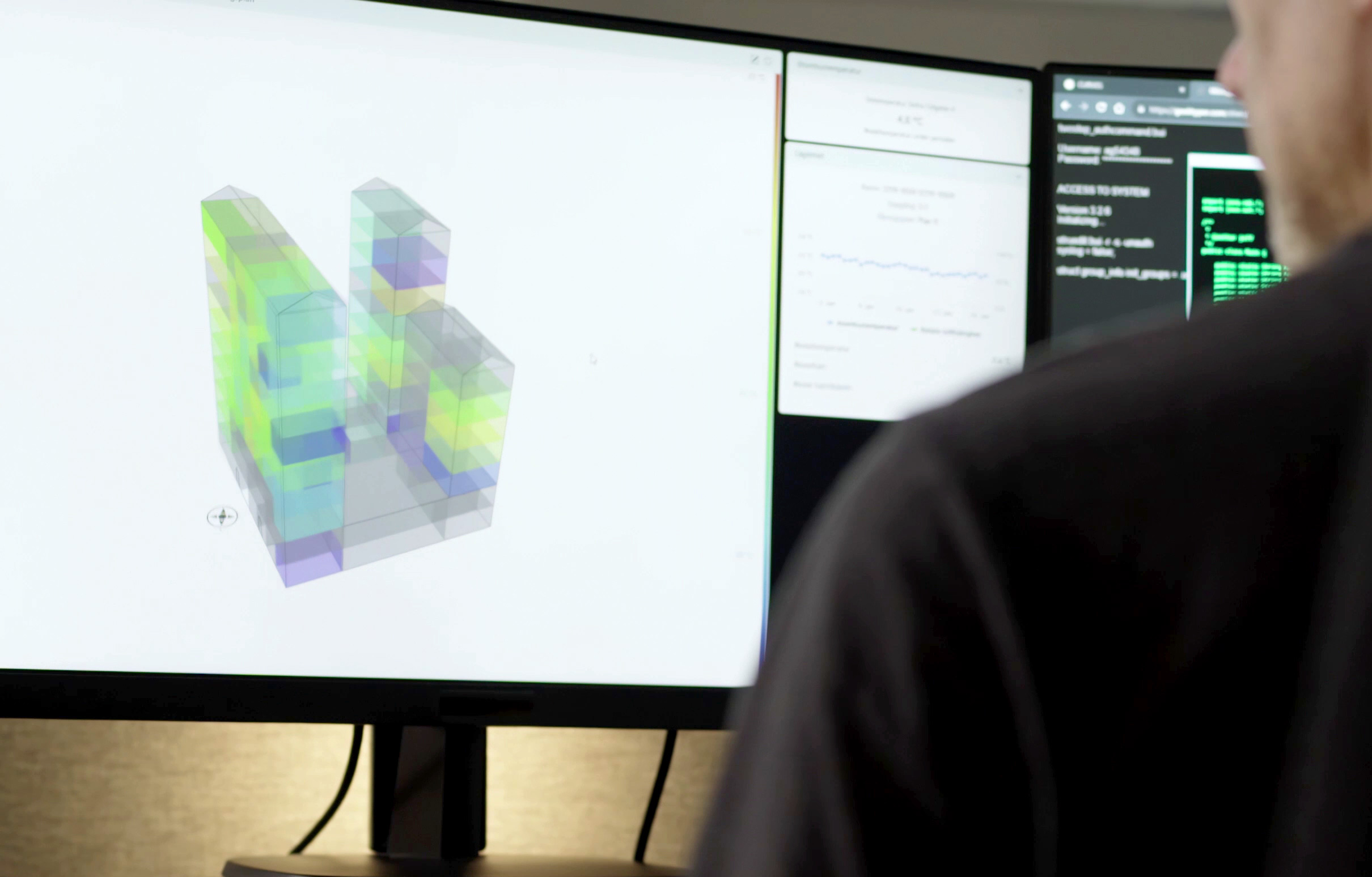 Laptop med Curves analysprogram 3D hus med temperaturer och fukttillskott